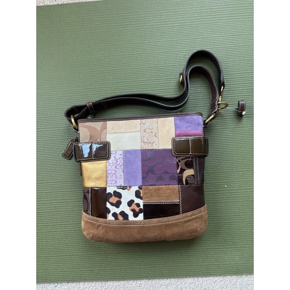 Coach Holiday Patchwork Crossbody Leather Suede Leopard Signature Duffle 3573 - Picture 2 of 7